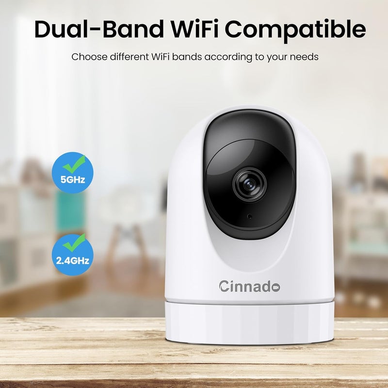 Cinnado كاميرا أمان داخلية 5MP - كاميرات واي فاي مزدوجة 5G/2.4G لأمان المنزل مع صوت وفيديو مثالية لمراقبة الحيوانات الأليفة/المربية/الطفل، تتبع تلقائي 360، تخزين SD/سحابي، تدعم أليكسا/جوجل هوم، D1 - Image 2